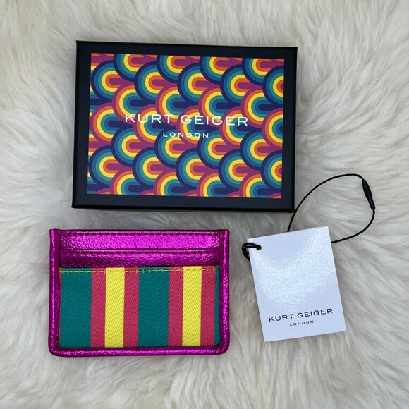 BNWT Kurt Geiger Card Case - Hot Pink with Stripes - Picture 2 of 4